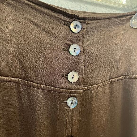 Raquel Allegra Button Front Maxi Skirt Large Moss Brown Satin - Picture 3 of 13